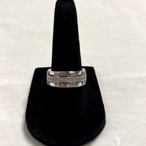 Diamonique 8mm wide Sterling Silver Band with cubic zirconia, size 6.75